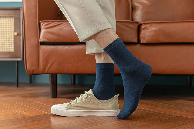 10 Pairs New Men's Cotton Socks Black Business Men Socks Soft Breathable Autumn Spring for Male White US6-10