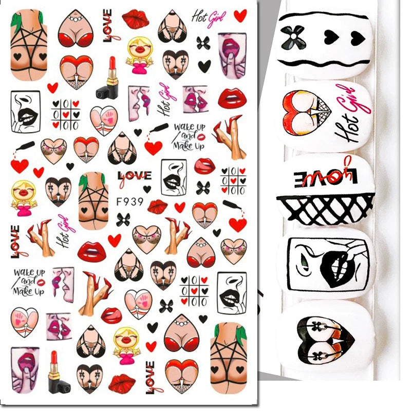 3d Pink Hearts Balloon Valentine Day Love Letters Nail Art Stickers Adhesive Sliders Nail Decals Decoration Manicure Accessories