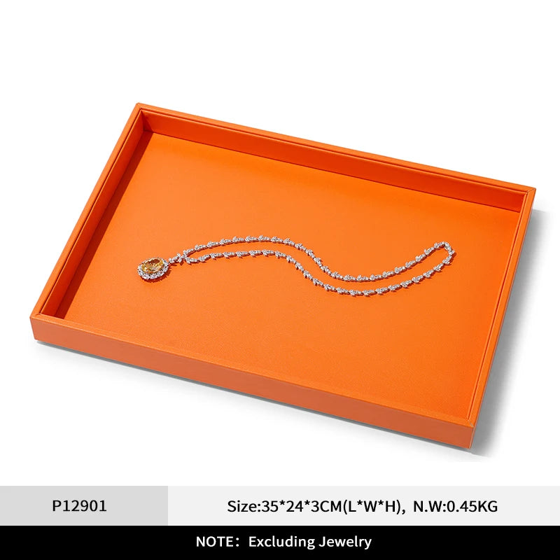 Oirlv New Luxury Orange Leather Stackable Jewelry Tray Jewelry Drawer Organizer Trays Rings Earrings Storage Display Props