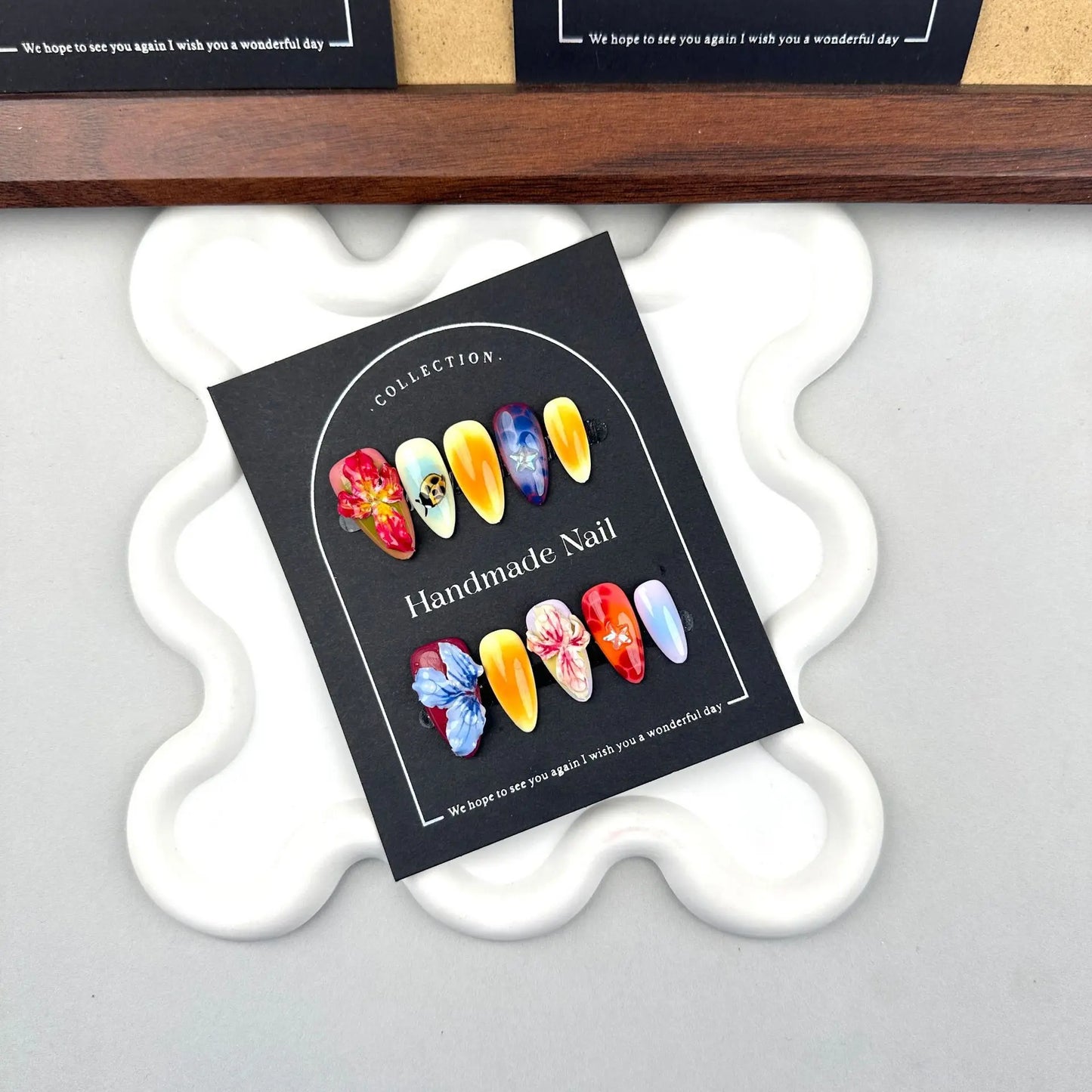 Handmade Press on Nails Hand Carved Petals Design False Nails Full Cover Wearable Ins Fashion Colorful Almond Fake Nail Tips