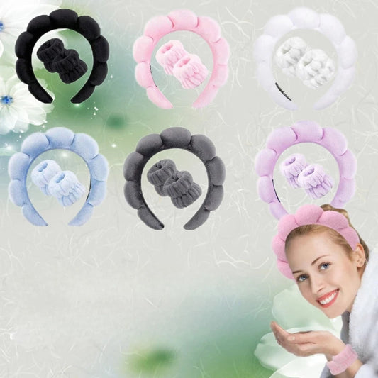 3 Piece Luxury Fiber Spa Headband and Wristband Set - Soft and Comfortable - Face Wash, Makeup Women's Hair Accessories Set