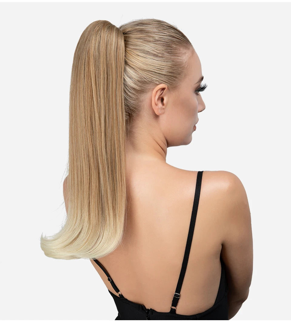 SARLA Claw Clip Ponytail Extension - Long Silky Straight Synthetic Hair