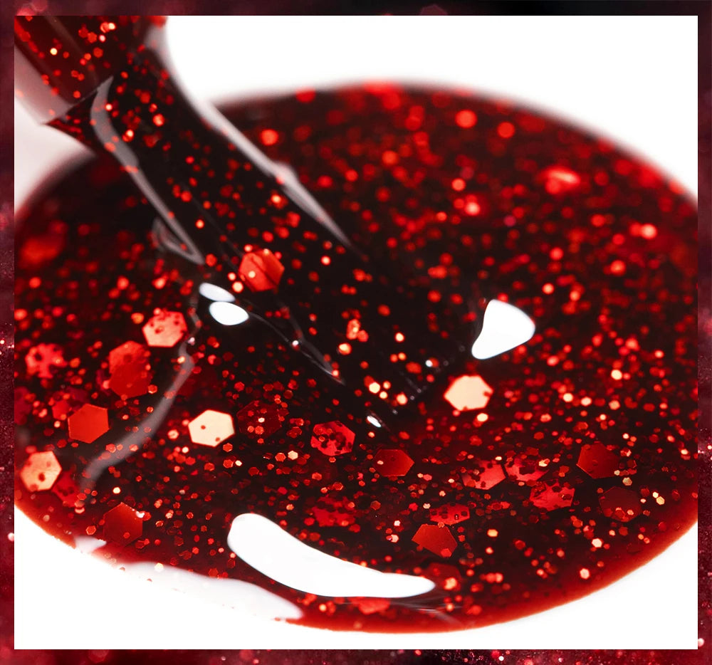 7.5ml Red Glitter Gel Nail Polish Crystal Semi Permanent Soak Off UV Gel Varnish Nail Art Manicure Base Matte Top Coat Vernis
