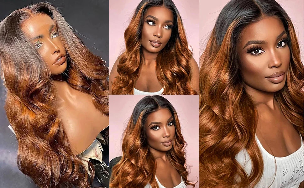 1B 30 Ombre Body Wave Human Hair Wigs 180% Density HD Transparent Lace Frontal Wigs 13x4 Lace Front Wig Pre Plucked Glueless Wig