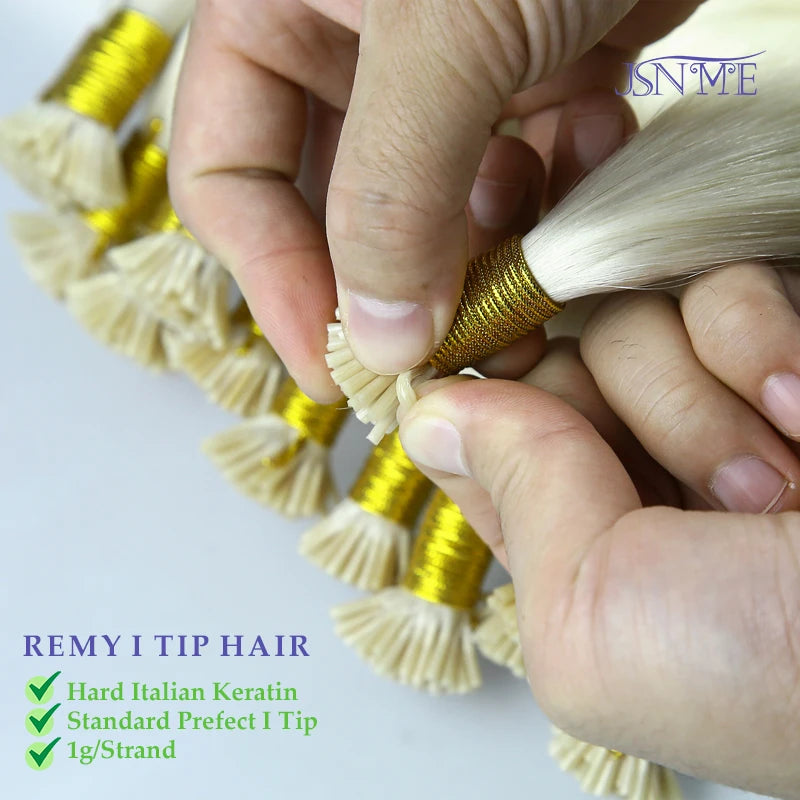 JSNME I Tip Hair Extensions Natural Real Human Fusion Capsule Keratin Hair Extensions Black Brown Blonde 1g/Strand  For Salon