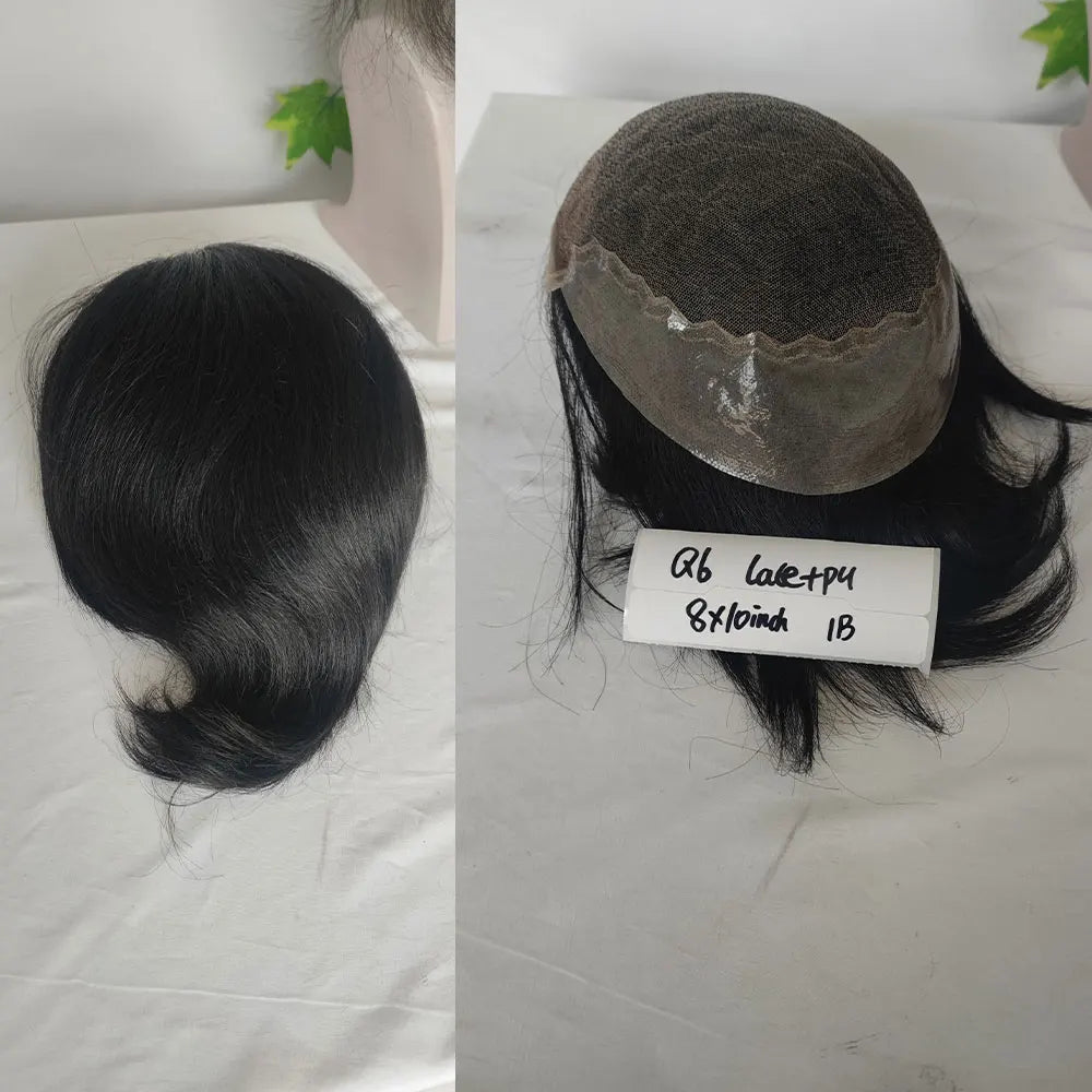 Human Hair Men Toupee Franch Lace Man's Hair Replacement System Wigs Mono Lace Hairpiece With PU Natural Black Color