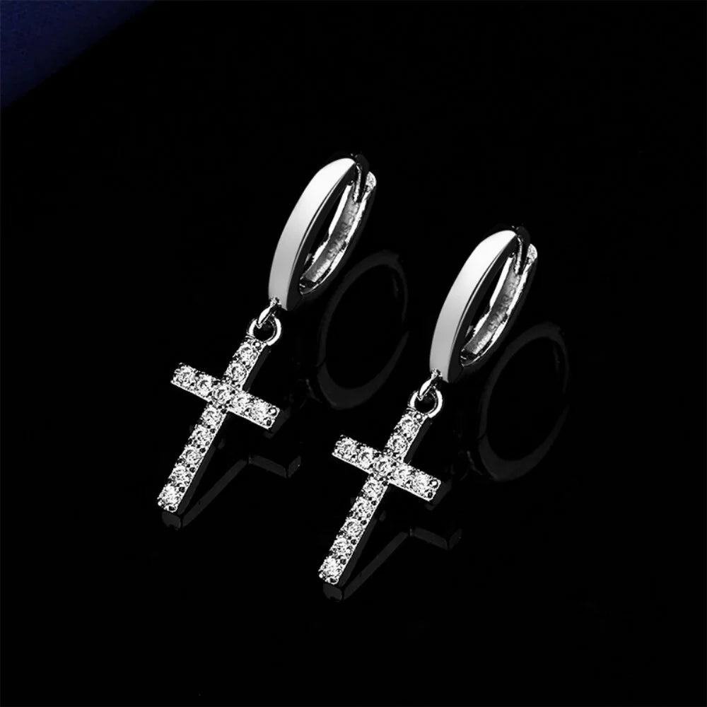 925 Sterling Silver Earrings For Women Cross Zircon Earrings Shining 18k Gold Plated Party Wedding Jewelry Gift Accessories