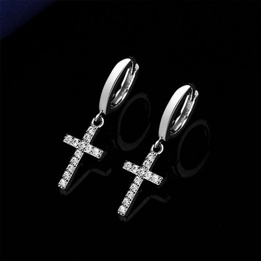 925 Sterling Silver Earrings For Women Cross Zircon Earrings Shining 18k Gold Plated Party Wedding Jewelry Gift Accessories