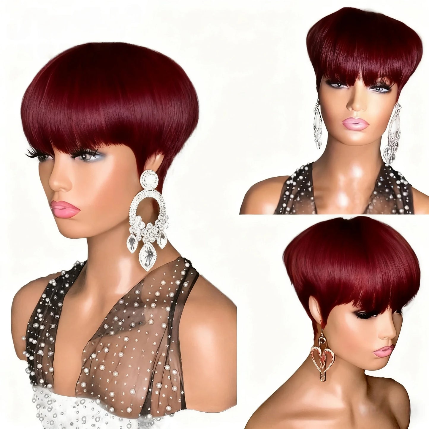 Ombre Pixie Cut Bob Wig with Bangs - Wavy Human Hair