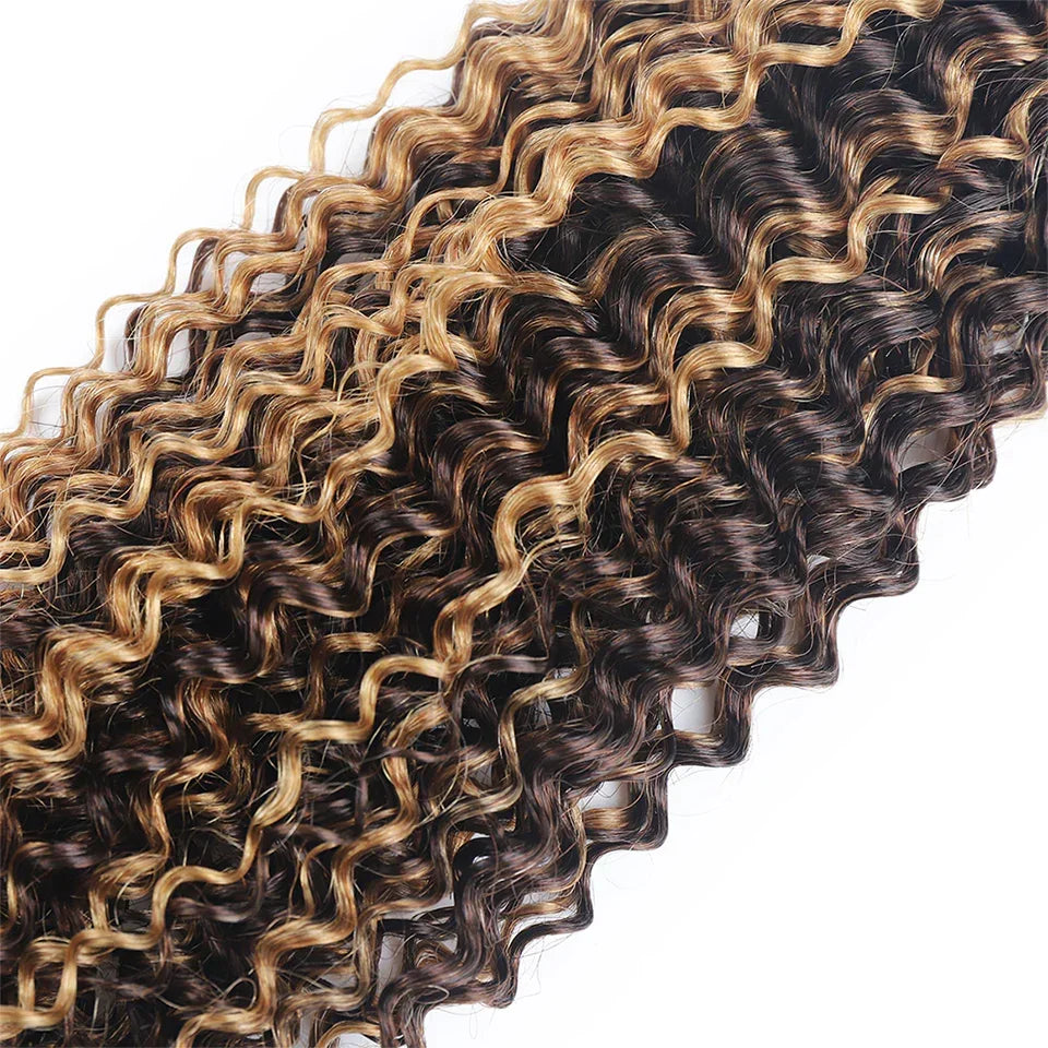 Sleek Highlight P4/27 Jerry Curly Human Hair Weave Bundles Kinky Curly Honey Blonde Brazilian100% Raw Human Hair Bundles