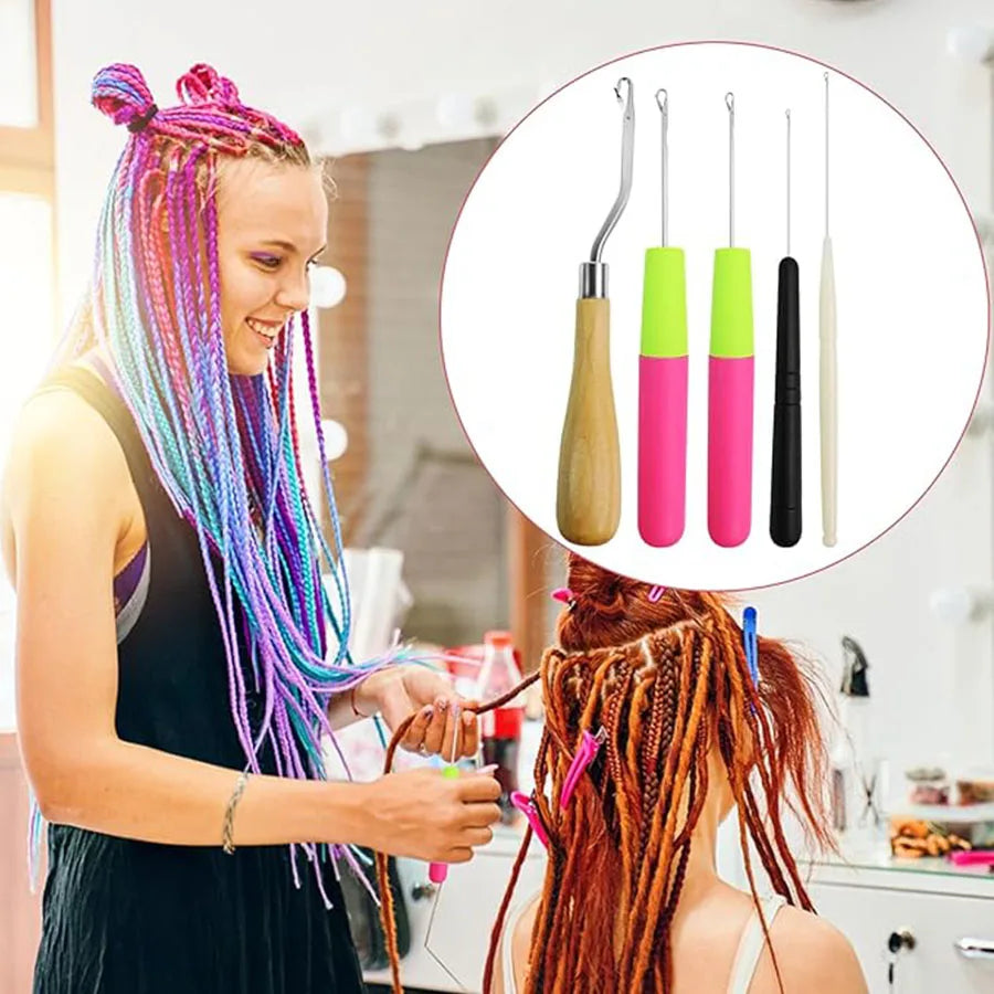 9 Pcs Bent Latch Hook Set Crochet Needle Dreadlocks Tool Knitting Crochet Hooks Hair Extensions Tool for Braiding