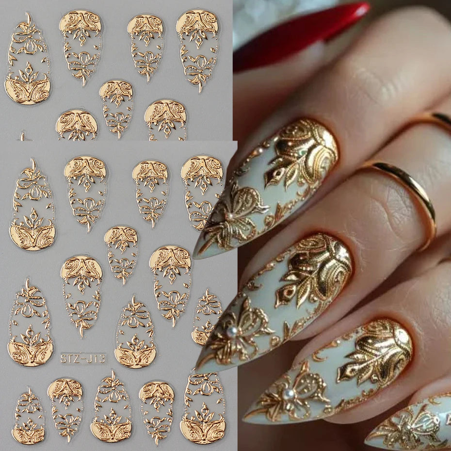2pcs 3D Bronzing Heart Nail Stickers - Self Adhesive Nail Decals Metallic Heart Designs for Valentine'S Day Manicure Decoration