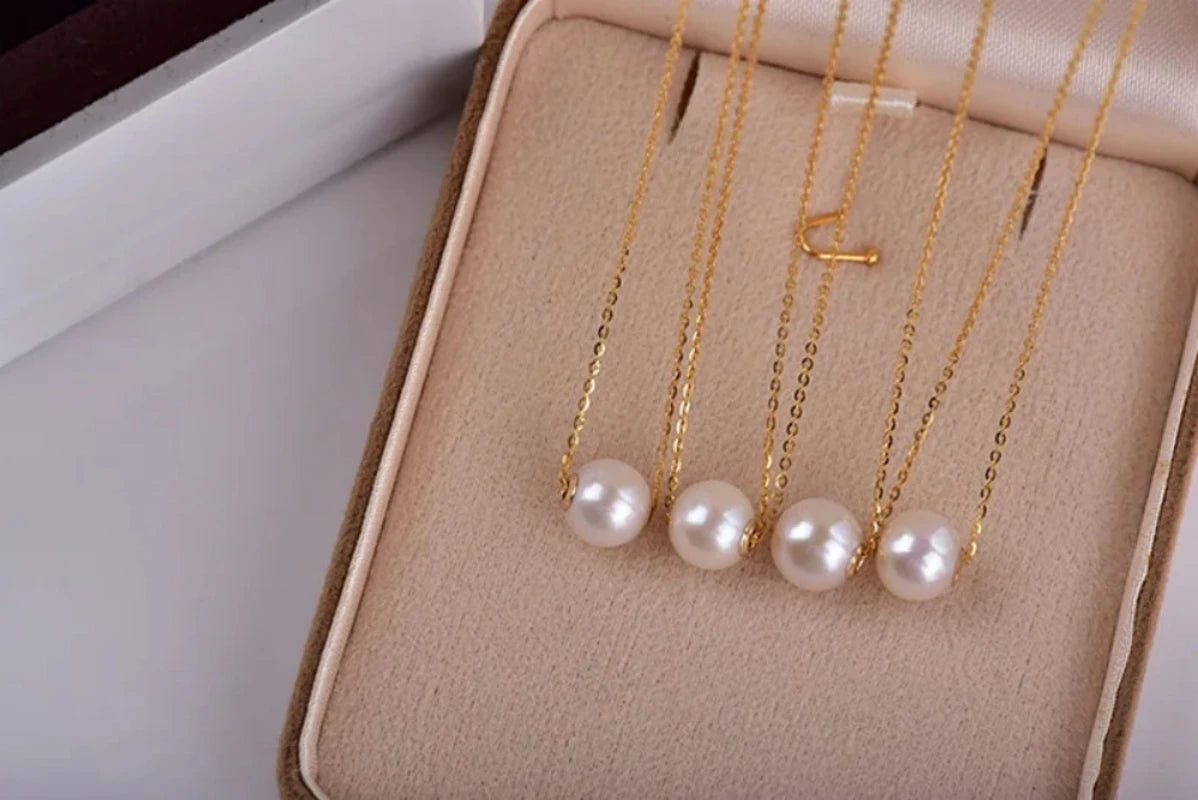 Real 18K Gold Necklace Natural Freshwater Pearl Pendant Pure AU750 Chain Fine Jewelry Gift for Women DC1007