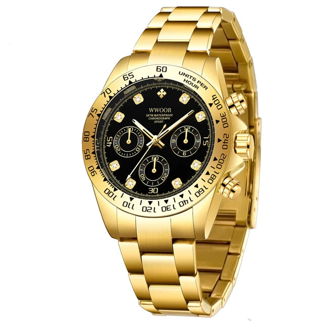 WWOOR 2024 New Mens Watches Top Brand Quartz Japanese Chronograph Stopwatch Waterproof Stainless Wristwatches Relogio Masculino