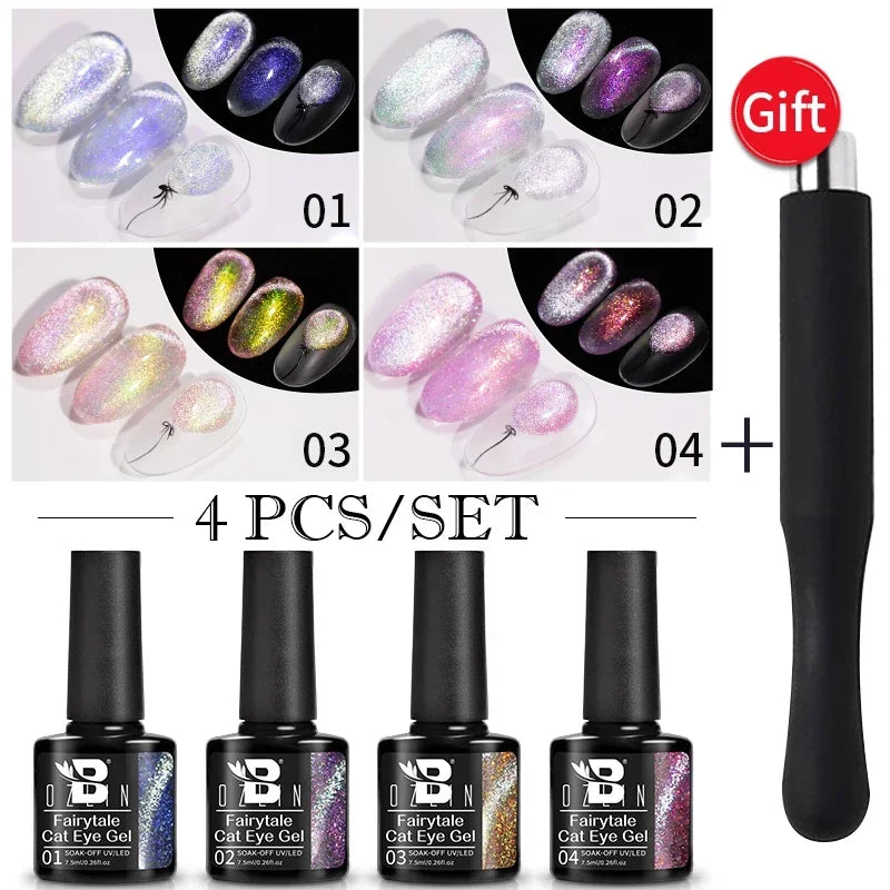 AWStorG 7.5ml Ocean Ripple Cat Eye Gel Kit Shiny Blue Green Glitter Cat Magnetic Gel Nail Polish Soak Off UV Nail Art Varnish
