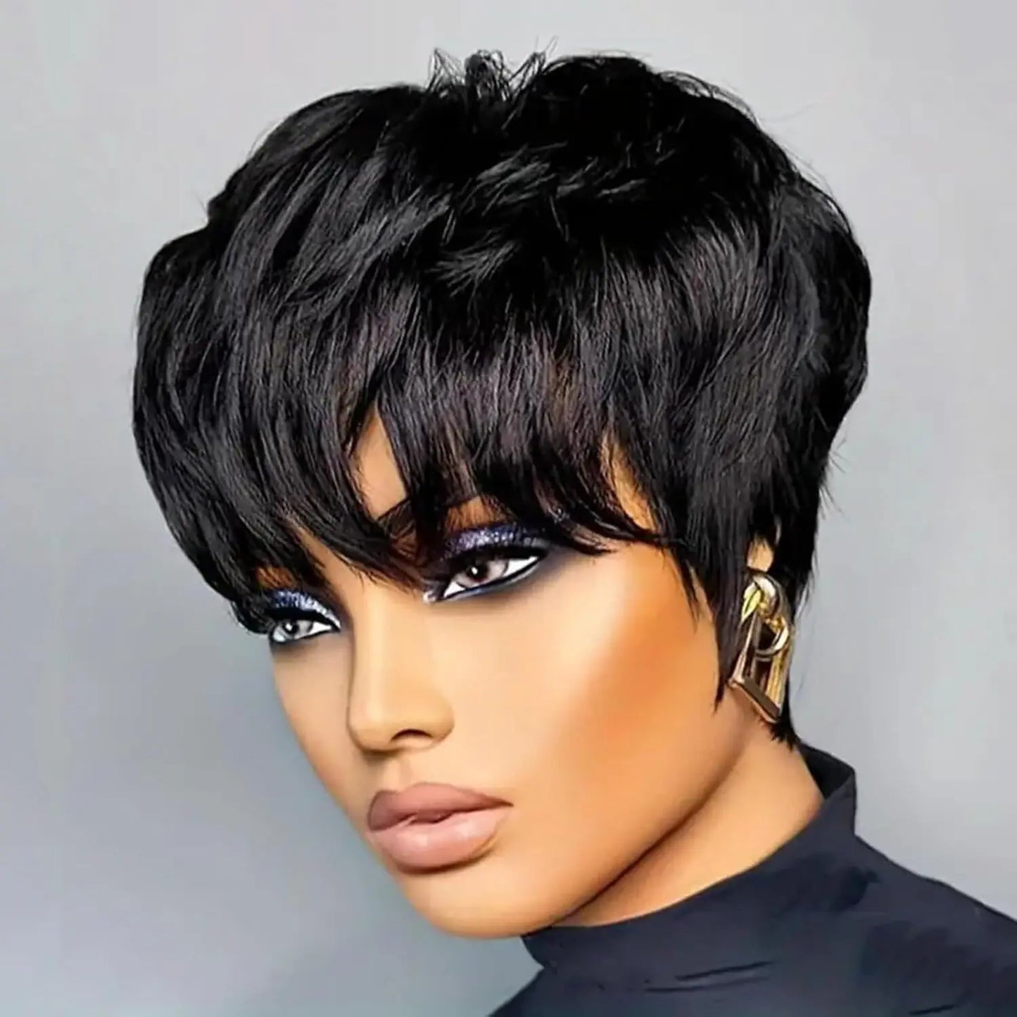 Pixie Cut Human Hair Wig 6" - Glueless Layered Straight for Women