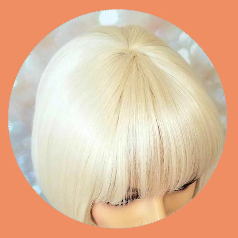 Blonde Human Hair Wig with Bangs 613# Full Machine Straight Human Hair Wigs Glueless Human Wigs Fringe Wigs For Woman HairUGo