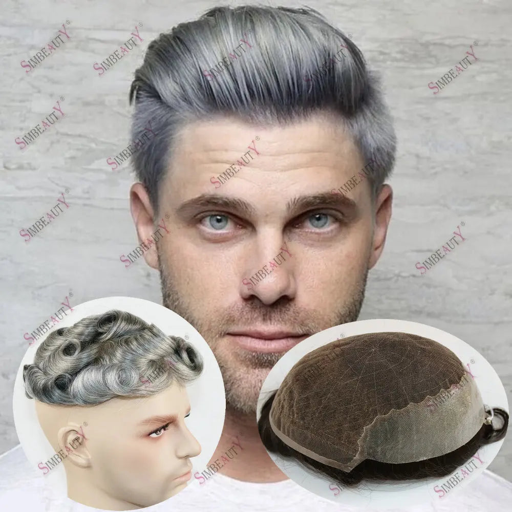 1B20 1B50 Grey Black Hair Breathable Q6 Human Hair Toupee for Men Natural Hairline Bleach Knots Swiss Lace Capillary Prosthesis