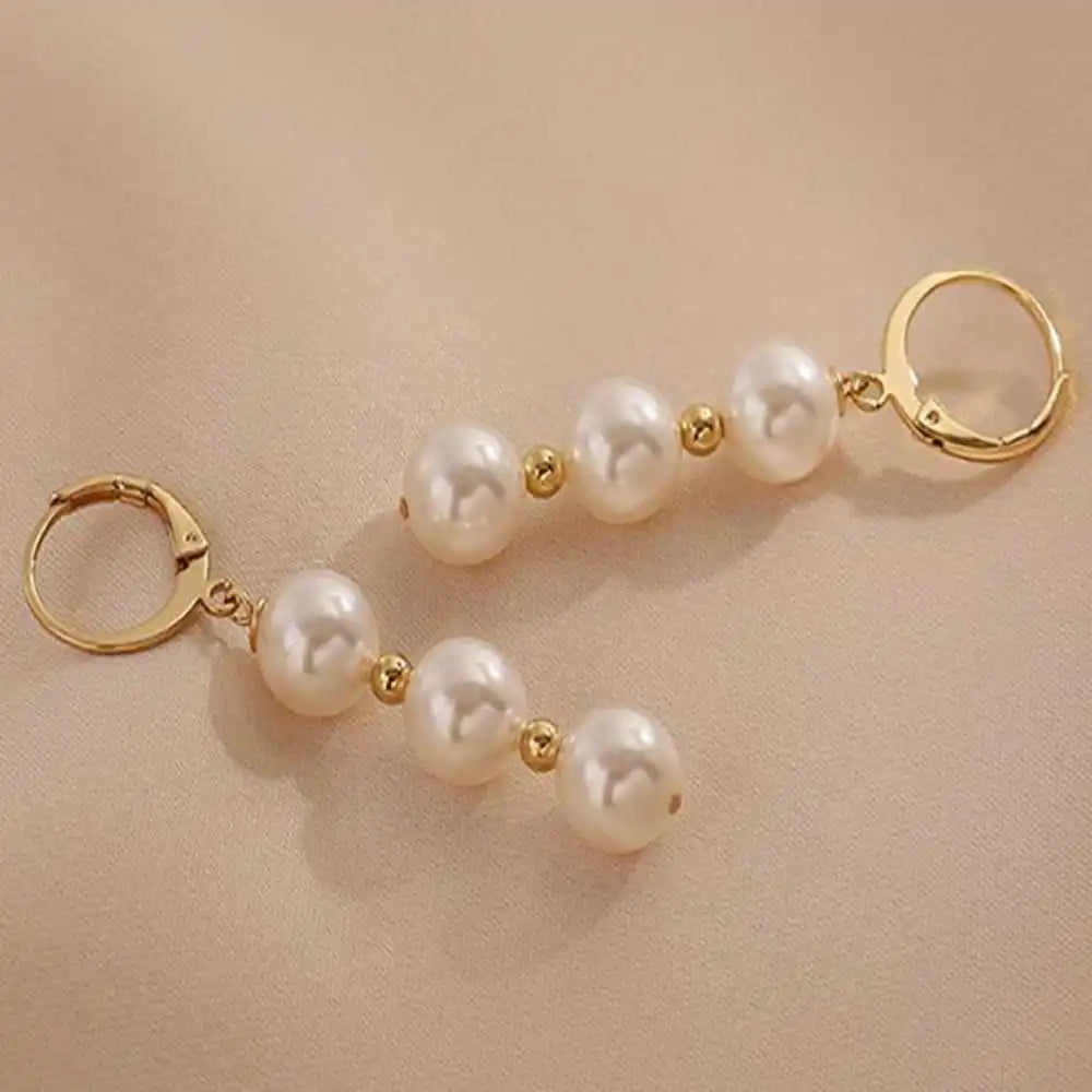 Highlights 8MM White Shell Pearl Earrings 18K Thanksgiving Gift Wedding Hook New Year Accessories Classic Mother's Day