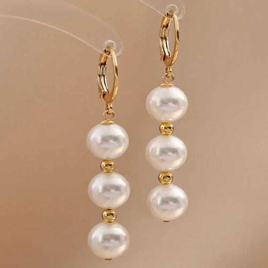 Highlights 8MM White Shell Pearl Earrings 18K Thanksgiving Gift Wedding Hook New Year Accessories Classic Mother's Day