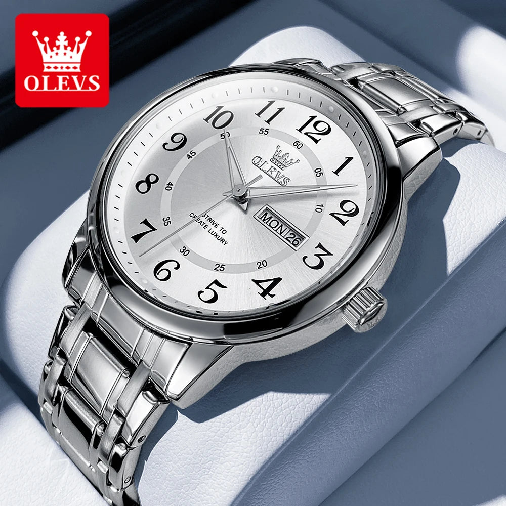 OLEVS 2891 Mens Watch Classic Quartz Watch Waterproof Stainless Steel Strap Fashion Casual Men's Watch Gift Date Clock Reloj