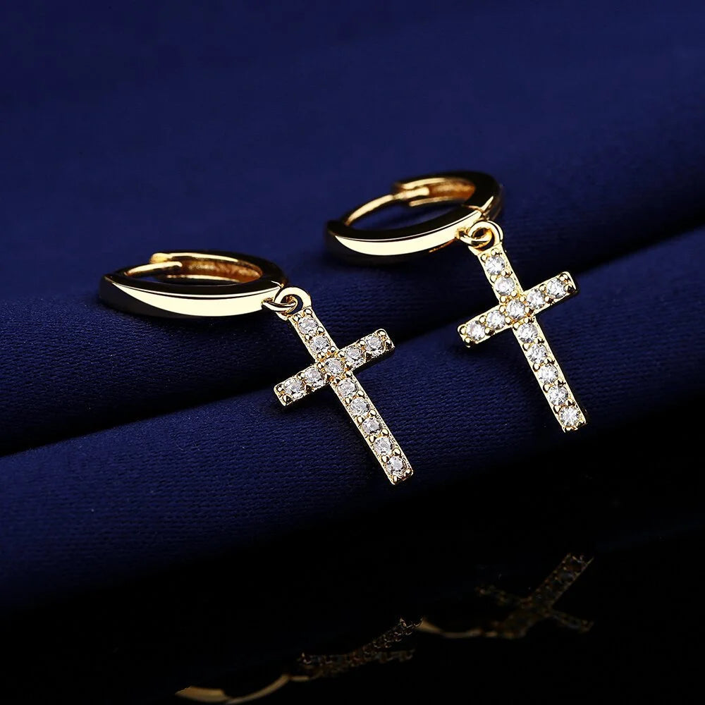 925 Sterling Silver Earrings For Women Cross Zircon Earrings Shining 18k Gold Plated Party Wedding Jewelry Gift Accessories
