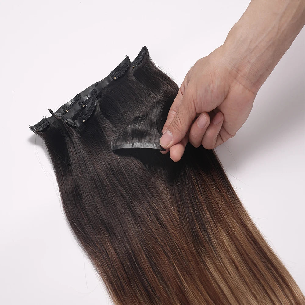 Wholesale Real Clip ins Russian Human Hair 100% Remy Hair Raw Pu Natural Straight Invisible Seamless Clip in Hair Extension