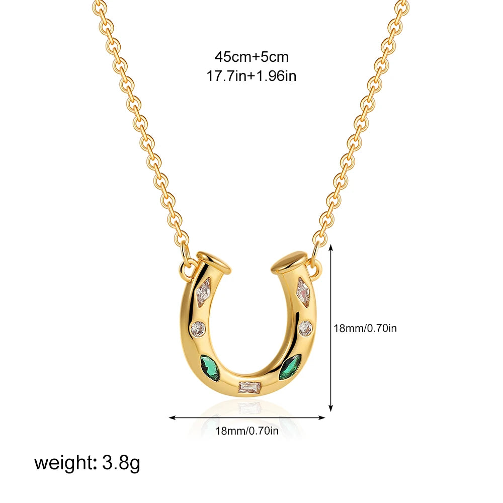 U-shaped element Horse's hoof Green Zircon Necklacelucky symbol embedded Zirconium Necklaces women's stainless steel Lady Jewelr