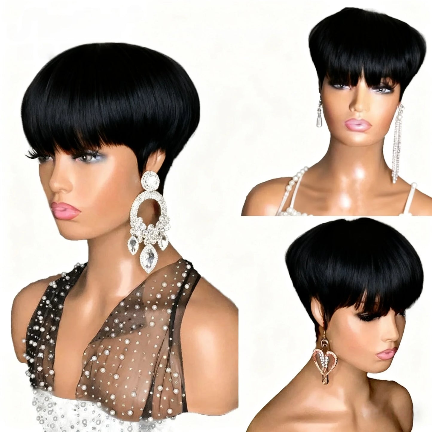 Ombre Pixie Cut Bob Wig with Bangs - Wavy Human Hair