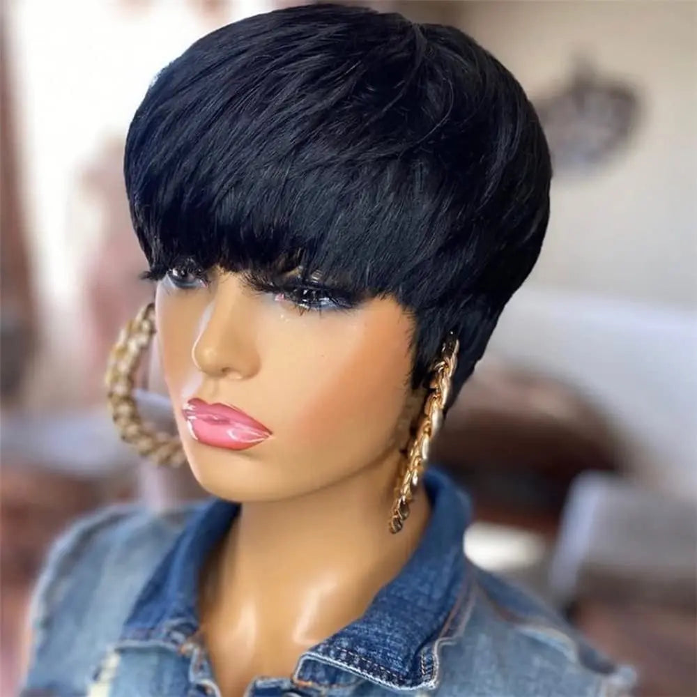Pixie Cut Human Hair Wig 6" - Glueless Layered Straight for Women