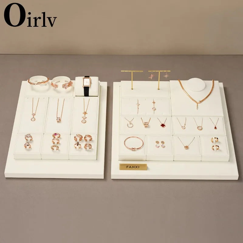 Oirlv Fashion Microfiber Jewelry Display Organizer Props Ring Pendant Necklace Holder Jewelry Rack Display Stand Sets Showcase