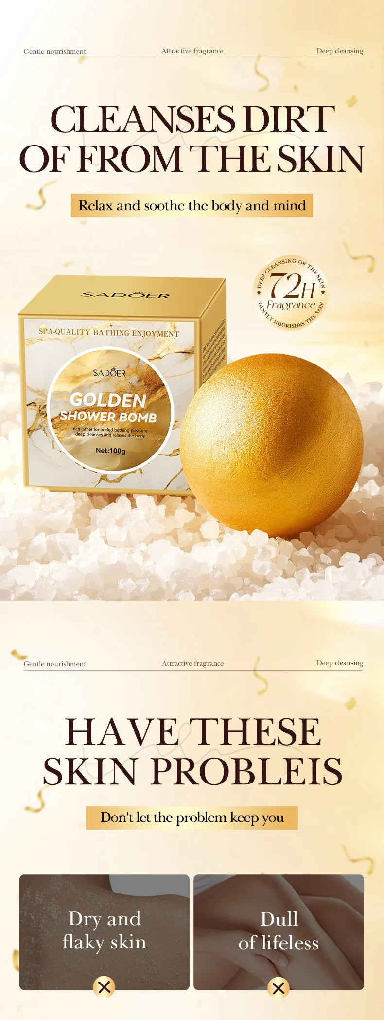 Gold Bath Salt Ball 100g (Sinking Ball) Deep Cleansing Body Bath Salt Ball for Relaxation And Skin Care