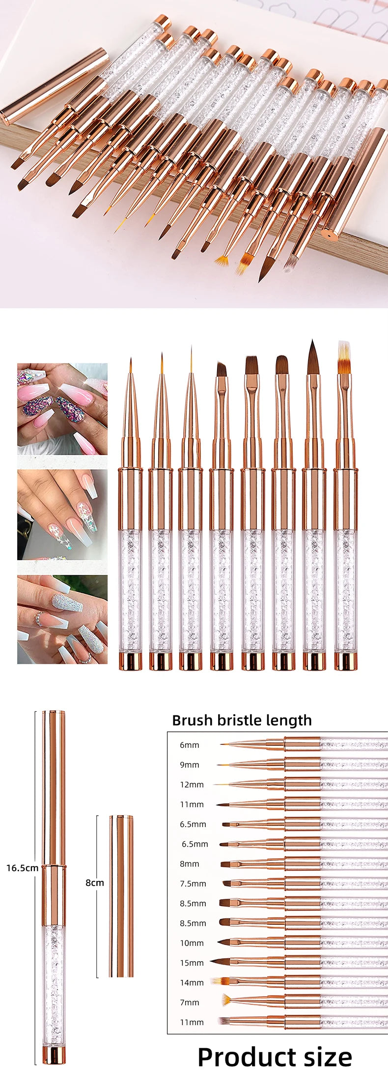 Nail Art Acrylic Liquid Powder Carving UV Gel Extension Builder Painting Brush Lines Liner Drawing Pen Manicure Tool Born Pretty
