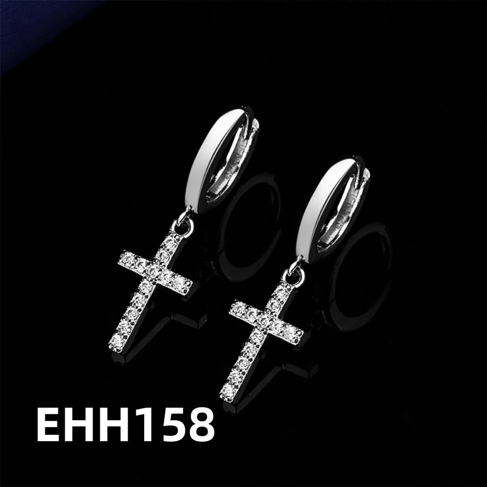 925 Sterling Silver Earrings For Women Cross Zircon Earrings Shining 18k Gold Plated Party Wedding Jewelry Gift Accessories