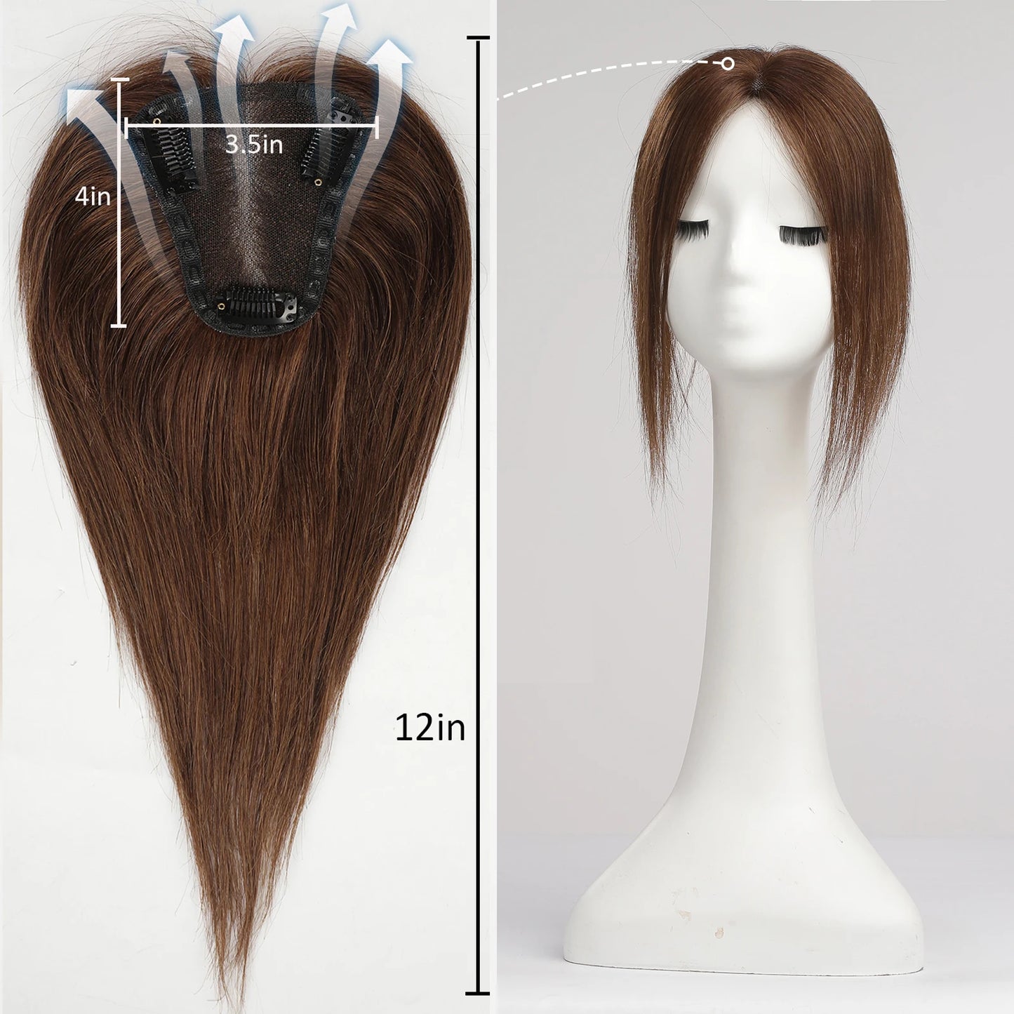 Women Human Hair Toppers Middle Part Ombre Light Brown Blonde Human Toupee Hair Pieces with Thinning Hair Base Clip in Toppers