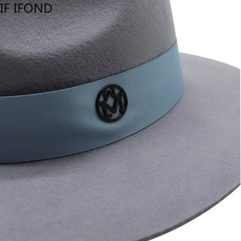 100% Wool Fedora Hat - Wide Brim Floppy Jazz Cap