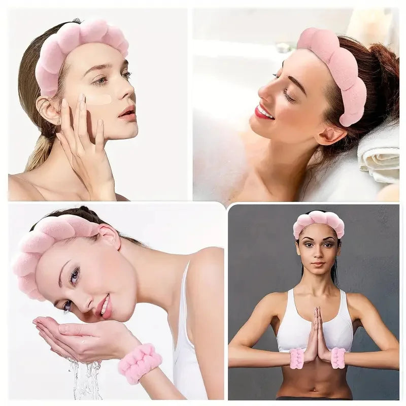 3 Piece Luxury Fiber Spa Headband and Wristband Set - Soft and Comfortable - Face Wash, Makeup Women's Hair Accessories Set