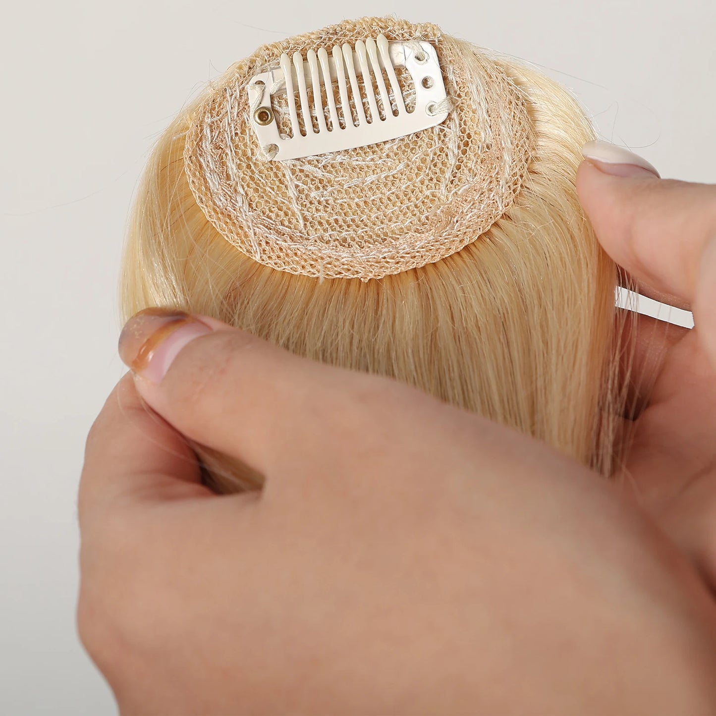 Clip in Bangs Hair Pieces Blonde Bangs Clip in Bangs Natural Color Fringe with Temple Real Human Hair for Women Easy Wear