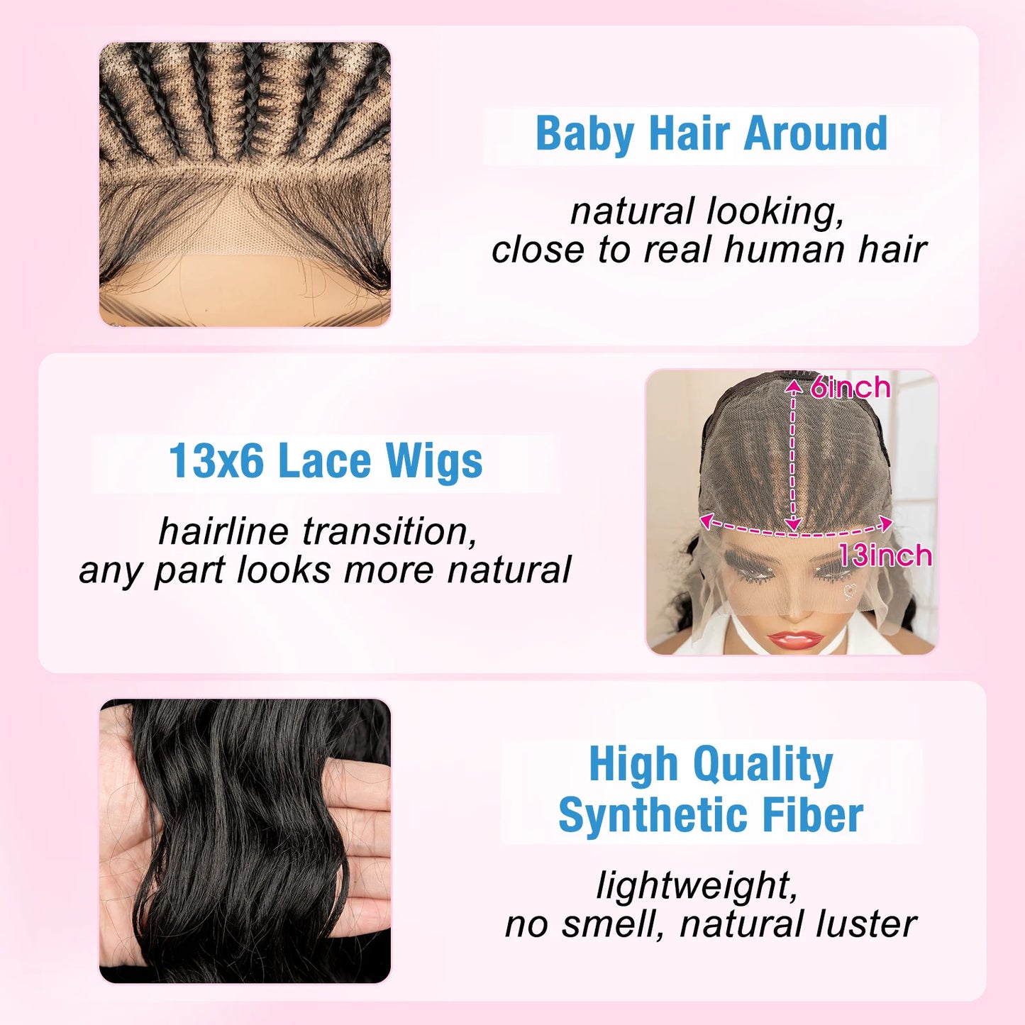 Synthetic Black Hair Wig with Braids for Women 28 Inch Wavy Natural Looking Synthetic Heat Resistant Fiber Wig for Daily Use