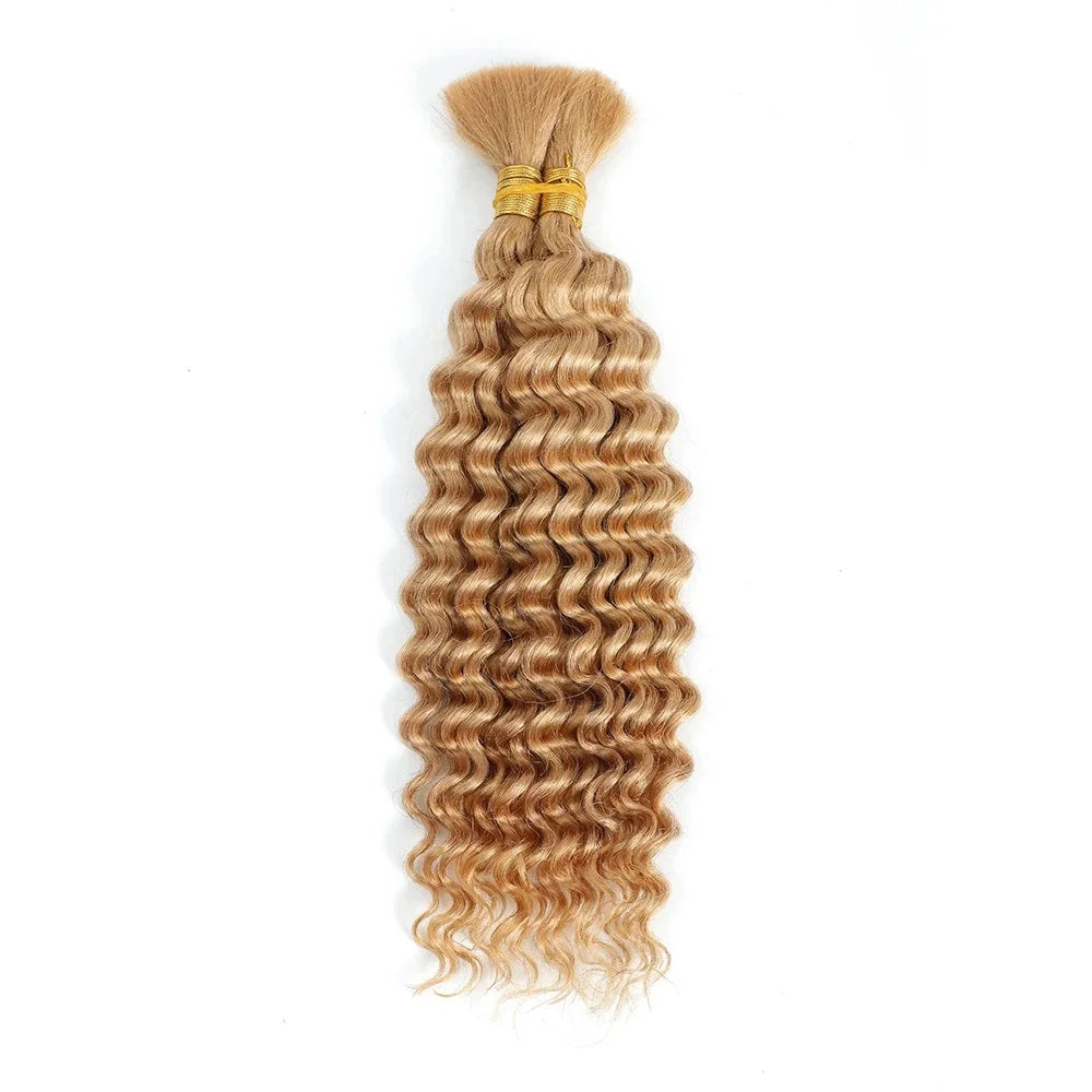 Blonde Human Braiding Hair for Boho Braids Highlights No Weft Virgin Brazilian Curly Deep Wave Bulk Hair Extensions for Braiding