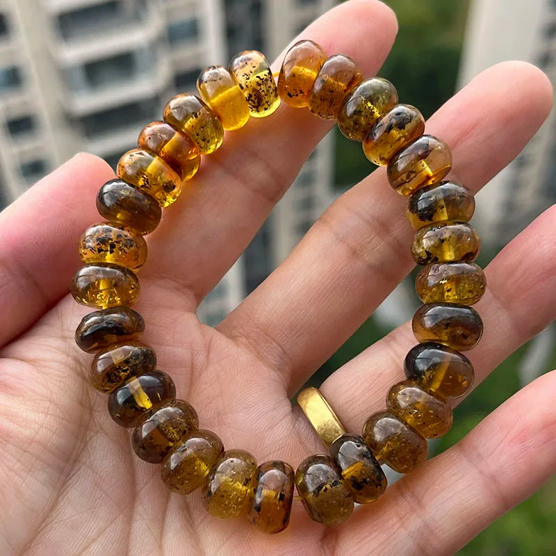 Baltic Plant Amber Bracelet for Women Gift Unique Handmade Irregular Golden Beads New Natural Stone Jewelry Supplier Wholesale