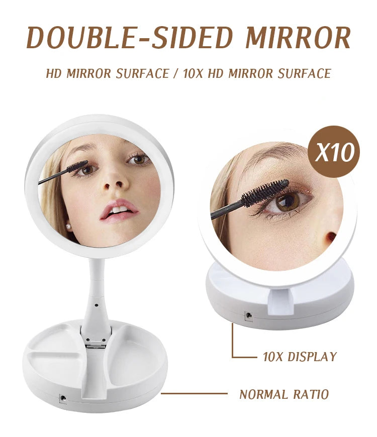 Dry Battery/USB Dual Purpose Double-Sided Mirror LED Makeup Mirror Portable Makeup Mirror Makeup Light With 10XMagnification