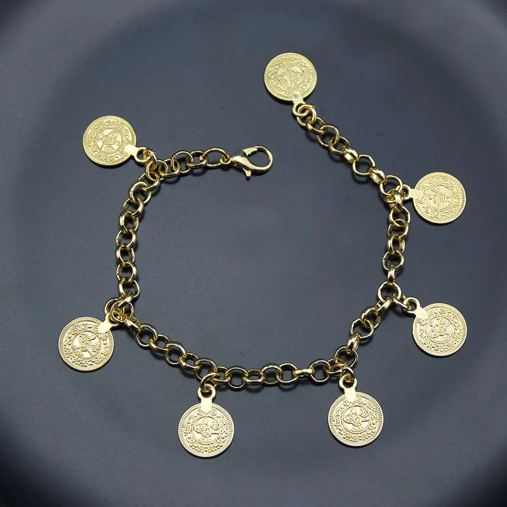 Neovisson Fashion Style Gold Color Coin Bracelet Chain Elegent Bridal Wedding Jewelry Ladies Favorite Gift Accessorie