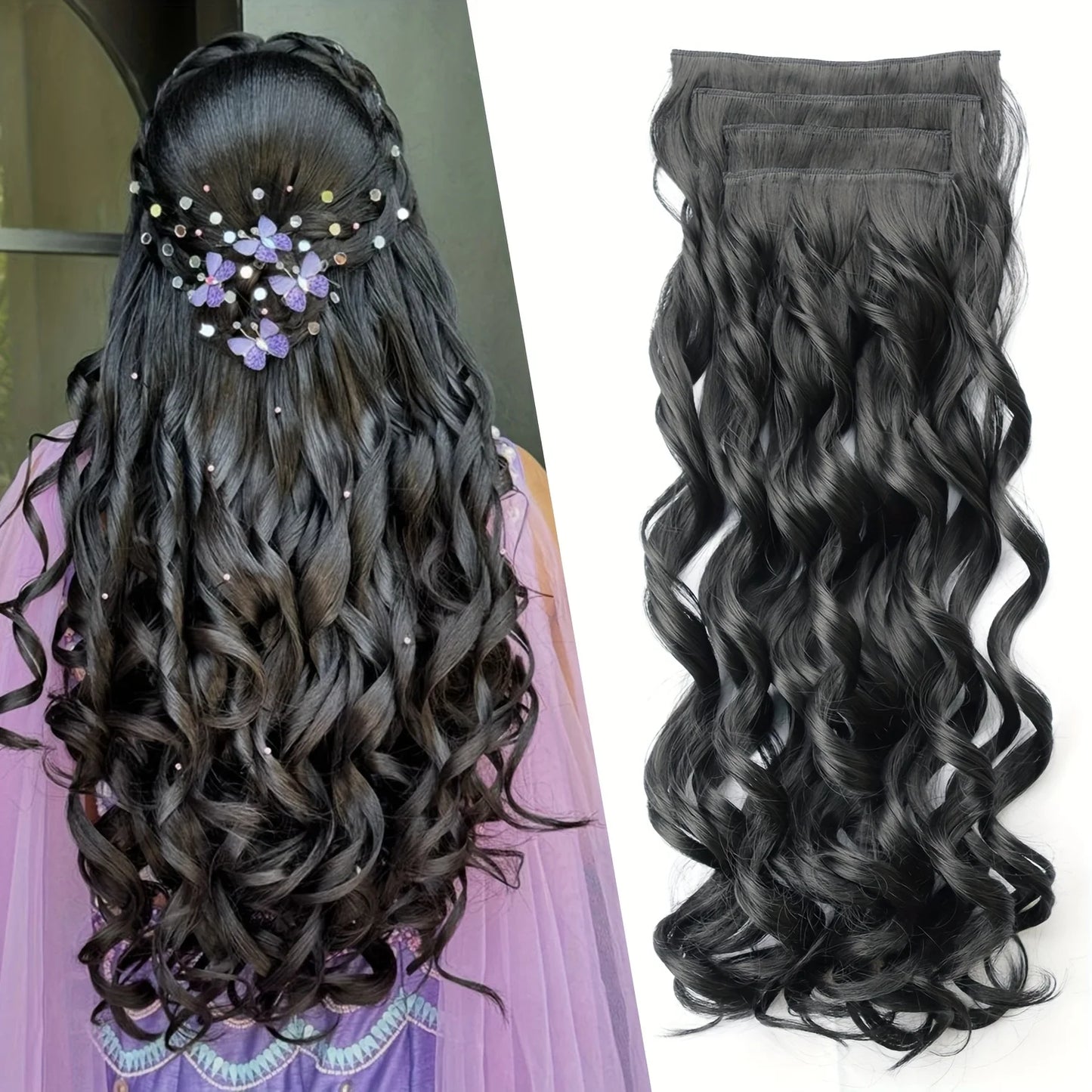 4PCS Clip-In Hair Extensions 20 Inch - Bouncy Wavy Dark Brown Hairpiece