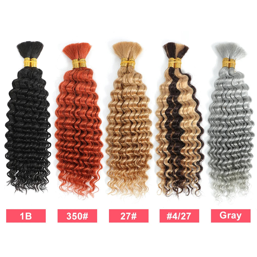 Blonde Human Braiding Hair for Boho Braids Highlights No Weft Virgin Brazilian Curly Deep Wave Bulk Hair Extensions for Braiding