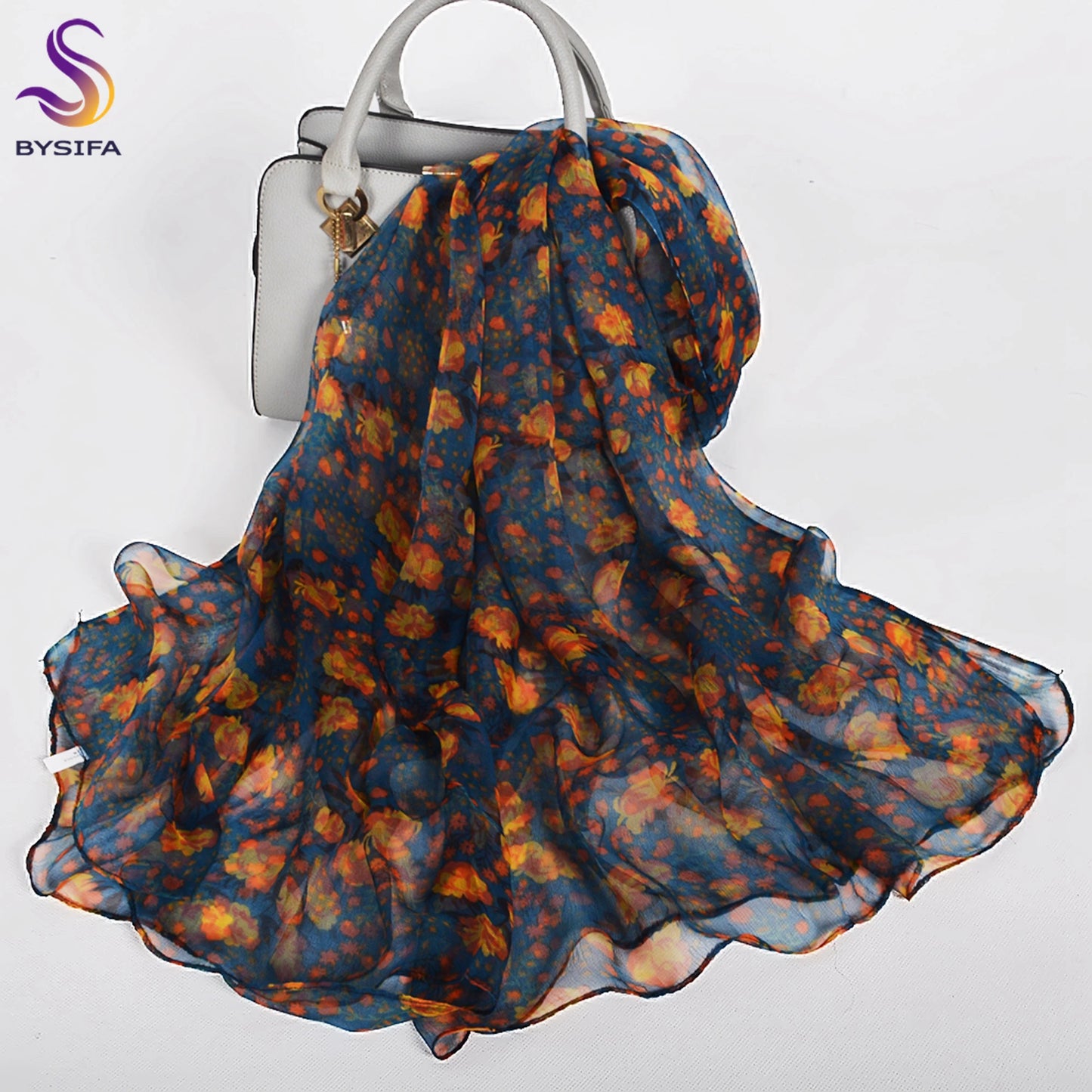 [BYSIFA] Red Black Women Long Silk Scarf Printed 170*105cm Fashion Leaves Pattern Brand 100% Pure Silk Shawl For Spring Autumn