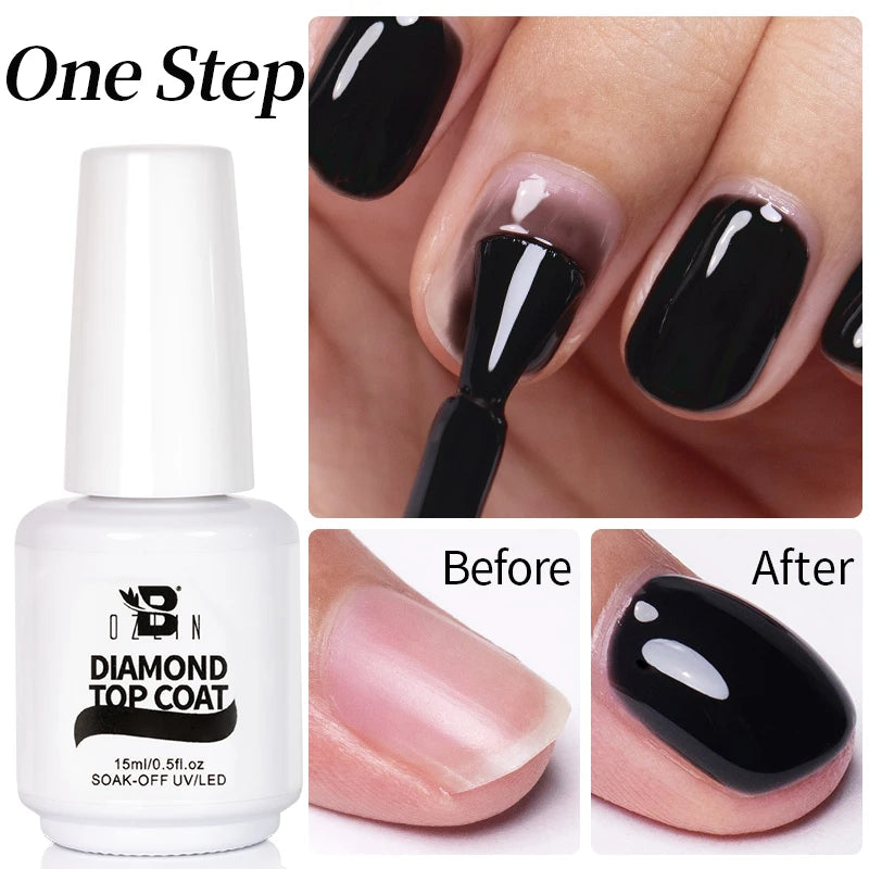 NEW Stain Resistant Gel Top Coat Gel Nail Polish UV Diamond Topcoat No Wipe Sealer Gel Finish Manicure Nail Art Salon Quality