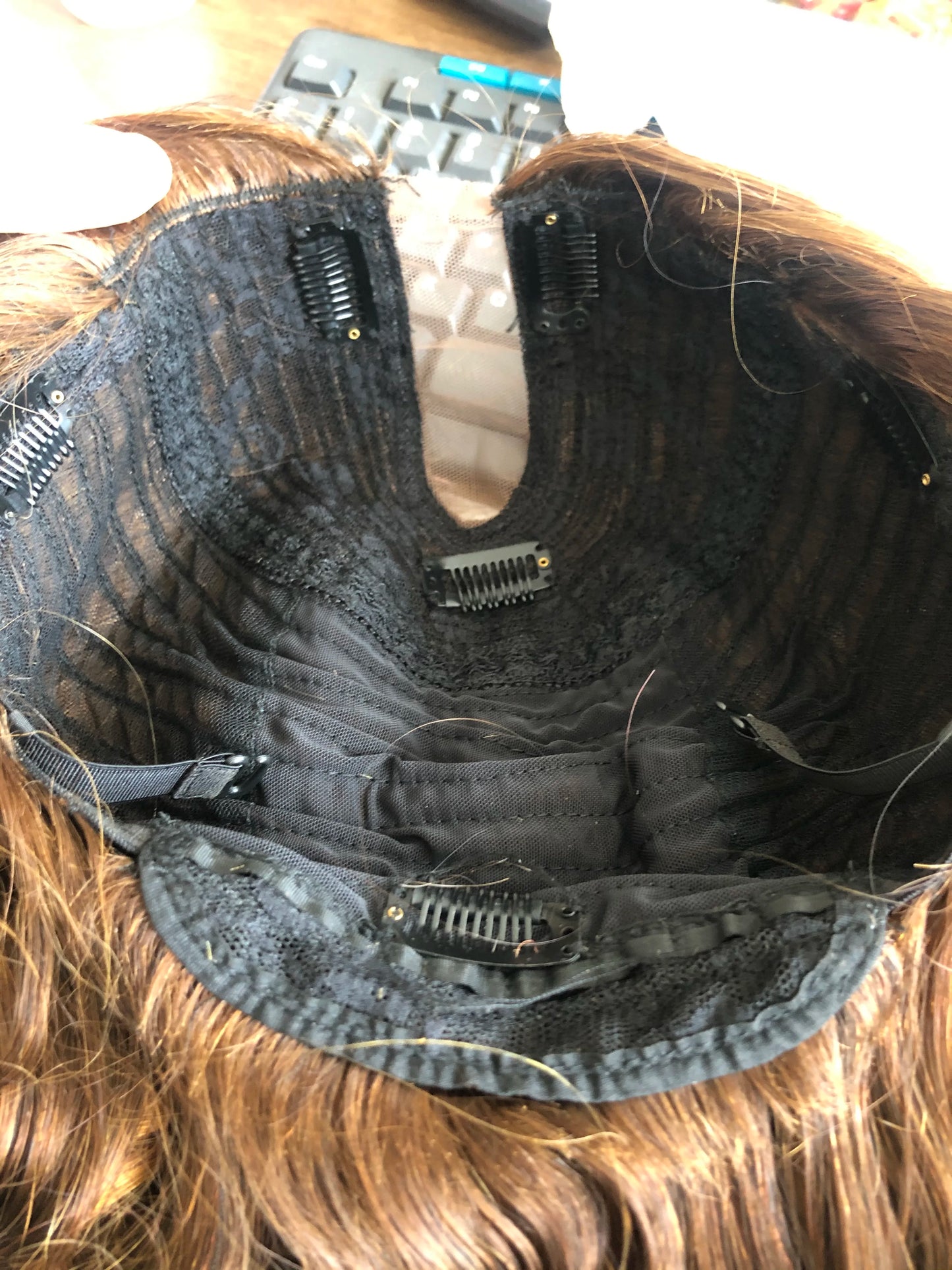 Natural Human Hair V Part Wig for Black Women Adjustable Honey Brown Balayage Loose Wave1*4Size U Part Wigs with Clips Easy Wear