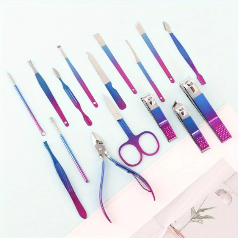15pcs Nail Tool Set, Stainless Steel Gradient Professional Foot Repair Kit, Nail Scissors Beauty Kit