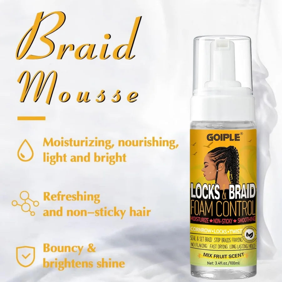 Edge Control Wax & Braid Mousse Set Twist Locs Braid Foam Styling Gel for Black Hair Braids Edge Smoother Rosemary Growth Oil
